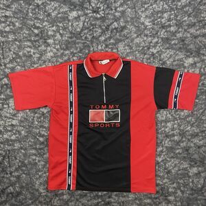 TOMMY HILFIGER Colorblock Polo TShirt Jersey Size Large Red Black Embroidered